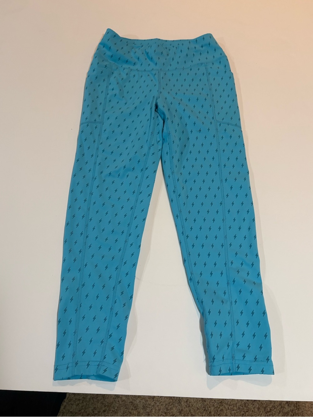 Oiselle Teal Lightning-Accent Performance 3/4 Leggings | SIZE 4